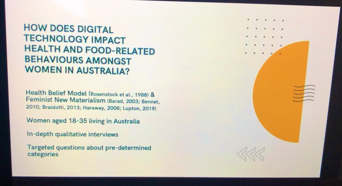 Next up @clarerdavies presents ‘Digital technologies & embodied experiences…among Australian women’. Argues that we need to look critically at health & lifestyle practices & how they intersect with neoliberal norms. What social inequalities do these norms reinforce? #HopeEmpathy