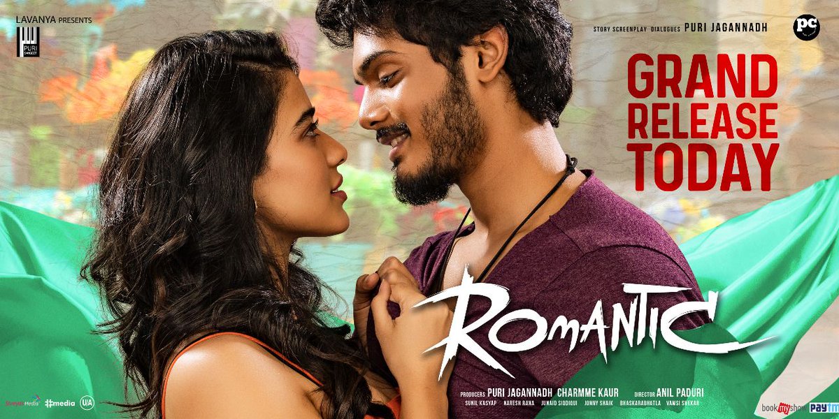 #Romantic Releasing Today in Theatres.

Book Your Tickets Now & Enjoy the Love Treat only on Big Screens.

@ActorAkashPuri #KetikaSharma #PuriJagannadh @Charmmeofficial #AnilPaduri @PuriConnects #PCFilm 

#RomanticDay