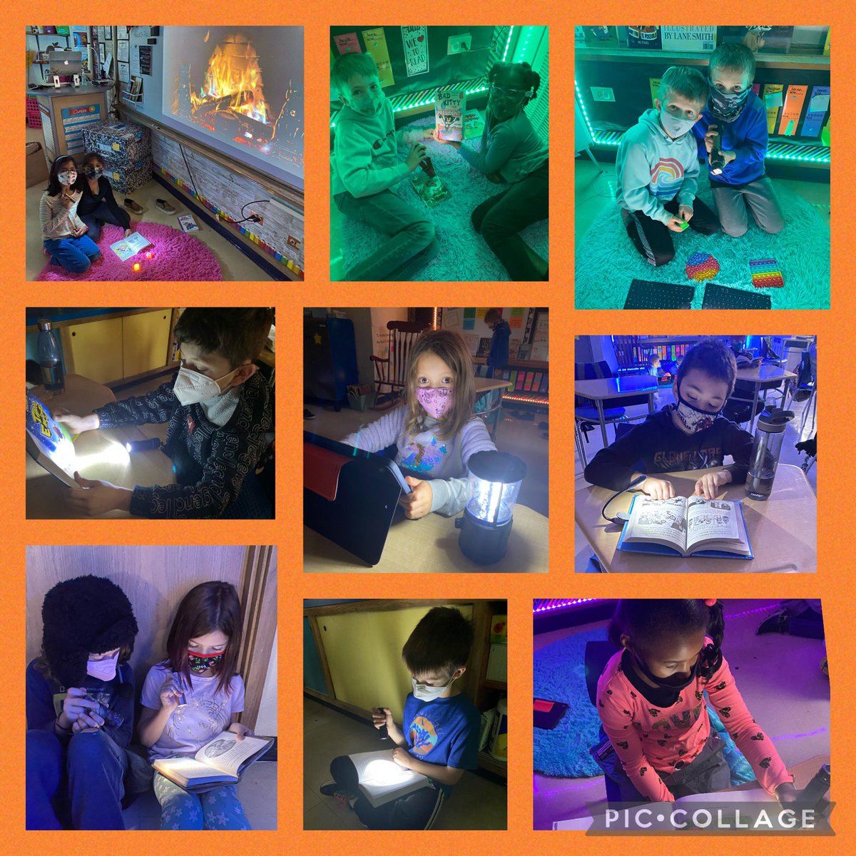 MWeck3's tweet photo. Spirit Week continues with Spooky Reading Thursday! Students brought flashlights to buddy read- so fun! #Mann_School #oakpark97 #WeAreD97 @Mann__School #SpiritWeek https://t.co/Ayj0tSB4vP