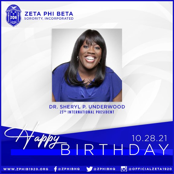 ZPhiBInc1920's tweet photo. Happy birthday to Past International President Sheryl P. Underwood. We hope your day has been filled with love and well wishes! 

#zetaphibeta #zphib1920 #zphib https://t.co/MHYo97U7DC