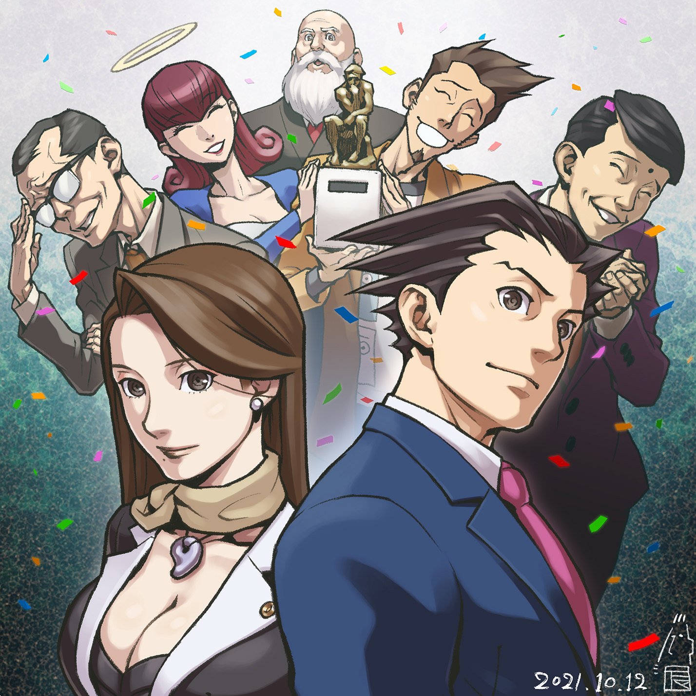Twitter 上的 岩元辰郎 キャラデザいつでも募集中 先週発売されたファミ通に載せていただいた逆転裁判周年記念イラストです もちろん記念すべき第一話を描こうというコンセプトなんですが 千尋さんをしっかり描きたかったんですよね この師弟コンビは正直本当に