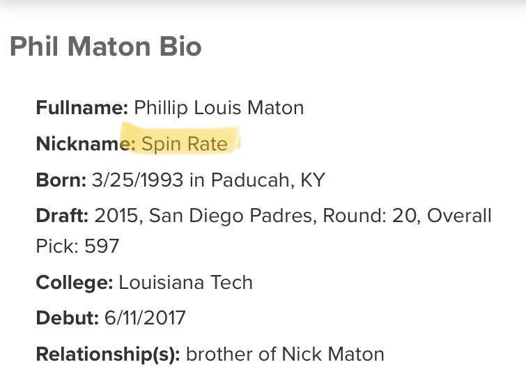 Gabe_of_Throwns's tweet image. Phil Maton #SpinRate
#ForTheH
