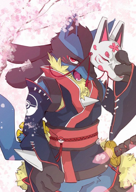 lucario holding pokemon (creature) weapon spikes solo furry male focus  illustration images