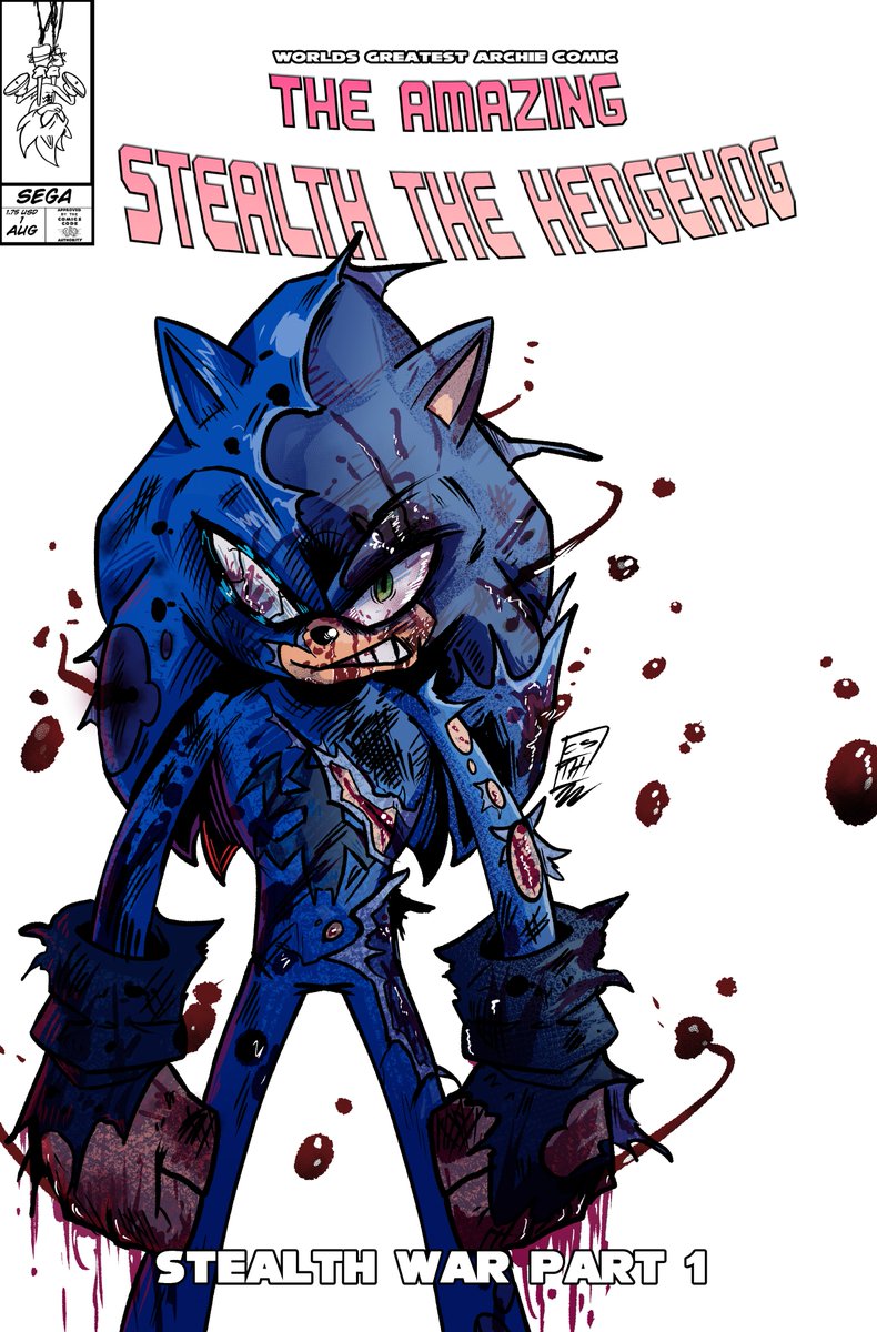 codetrillogy's tweet photo. Aw crap stealth's all blo- WAIT A MINUTE HE'S SONIC THE HEDGEHOG?!?!?!? #stealththehedgehog #SonicTheHedgehog  #art https://t.co/ggMkafGnrF