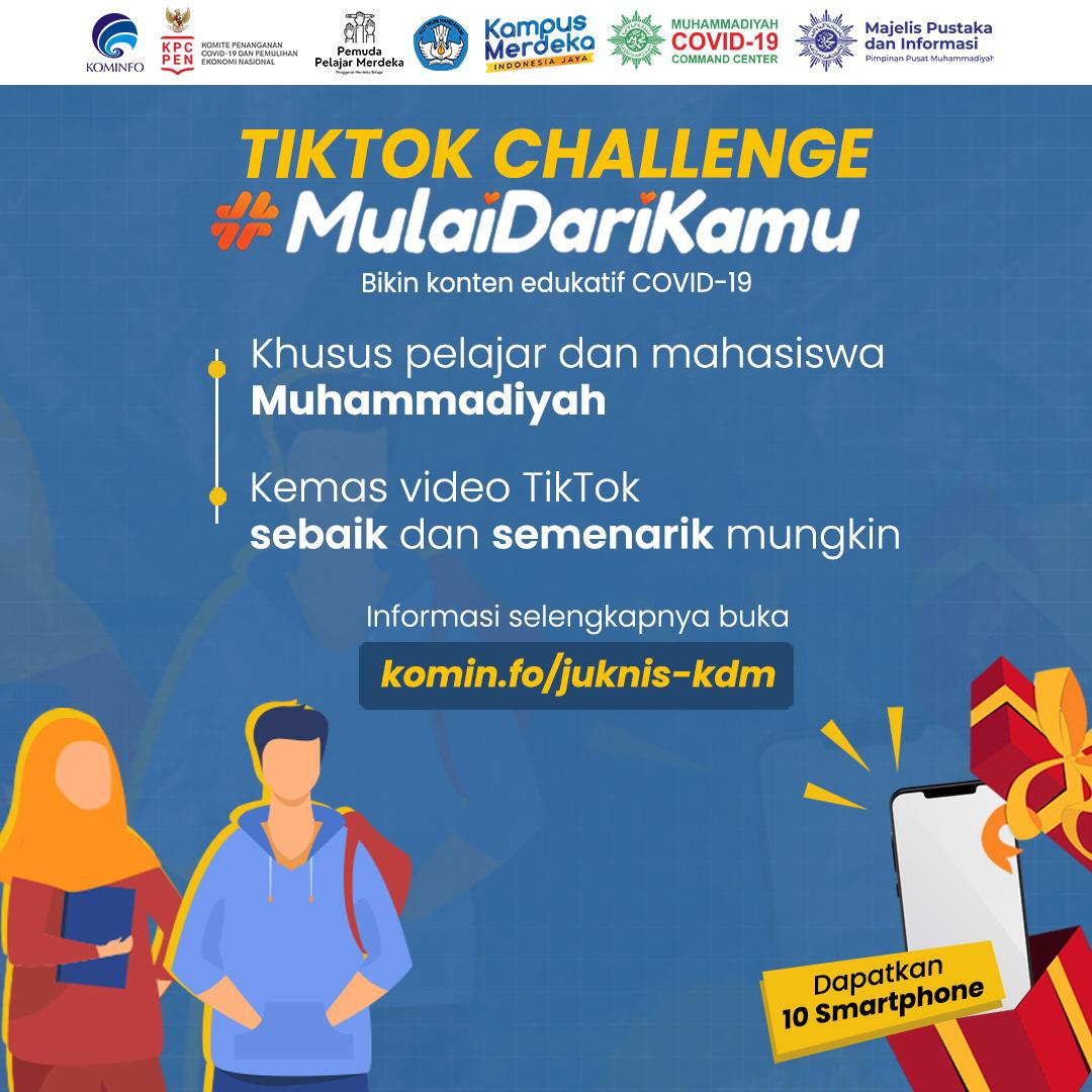 Yul ikuti lomba Tiktok Challenge #MulaiDariKamu untuk bikin konten edukatif terkait COVID-19.

Jangan sampai kelewatan karena 10 konten terbaik akan mendapatkan 10 smartphone!

Info lengkapnya dapat cek di tautan komin.fo/juknis-kdm

#UMY #UMYogya #InfoUMY #MahasiswaUMY