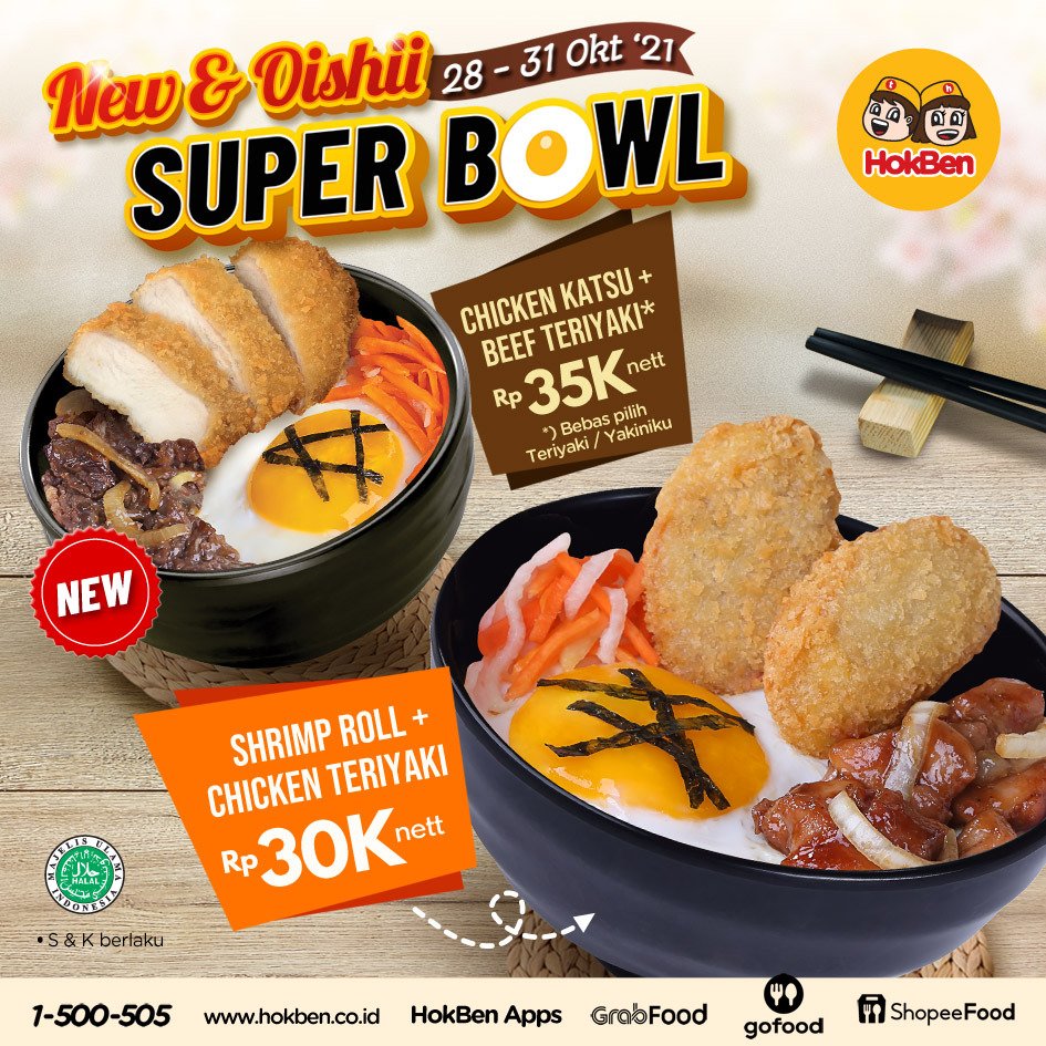 HokBen's tweet photo. Yeayy saatnya Super Bowl dong!!
Mulai 30k yang Chicken dan 35 pake Beef lho... Lengkap dengan Fried menu pilihan dan topping telur.
Bebas pesan mau datang ke store ataupun delivery & via Online.
Hayoo kamu tim yang mana?
#SuperBowl #MenuHemat #MenuViral #Japanesefood #Halal https://t.co/poxgsQGYSh