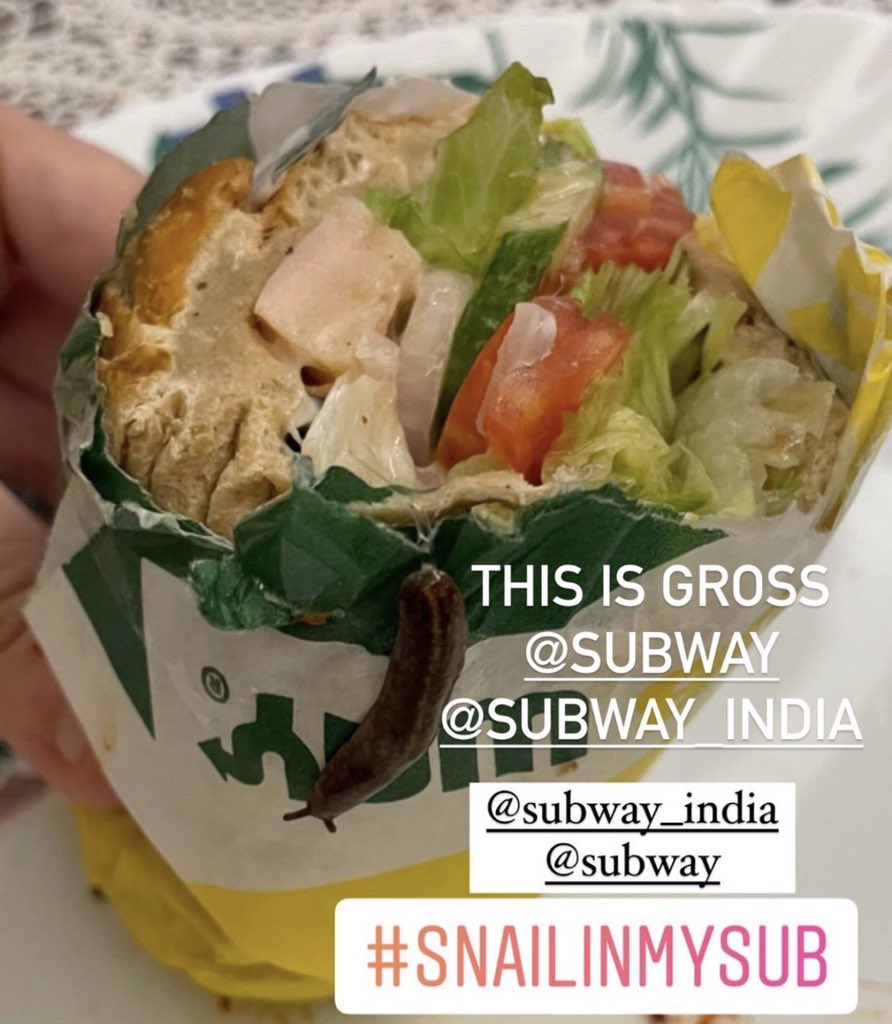 mayankrml's tweet photo. @SUBWAY @SubwayIndia Got new sub on it’s menu called : #SNAILINMYSUB @fssaiindia https://t.co/3xp7G9BmmX