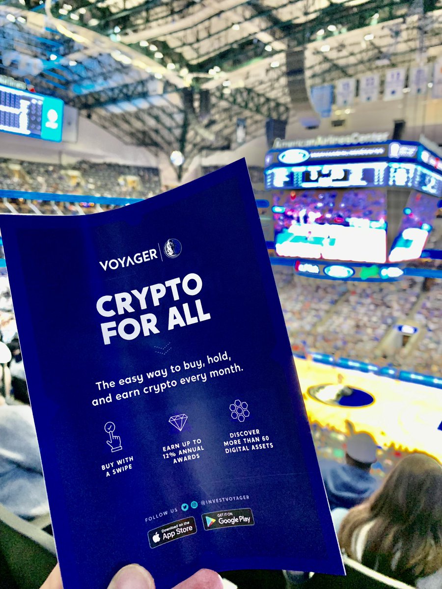 UTSnakeyes's tweet photo. @investvoyager representing throughout the entire @dallasmavs with @Ehrls15 game today from Voyager cards at every seat, halftime advertisement, on the big screen, on the side of the court, and of course yours truly shilling $vgx #VGXheroes. See below for more pictures! https://t.co/0OqYtJumaC