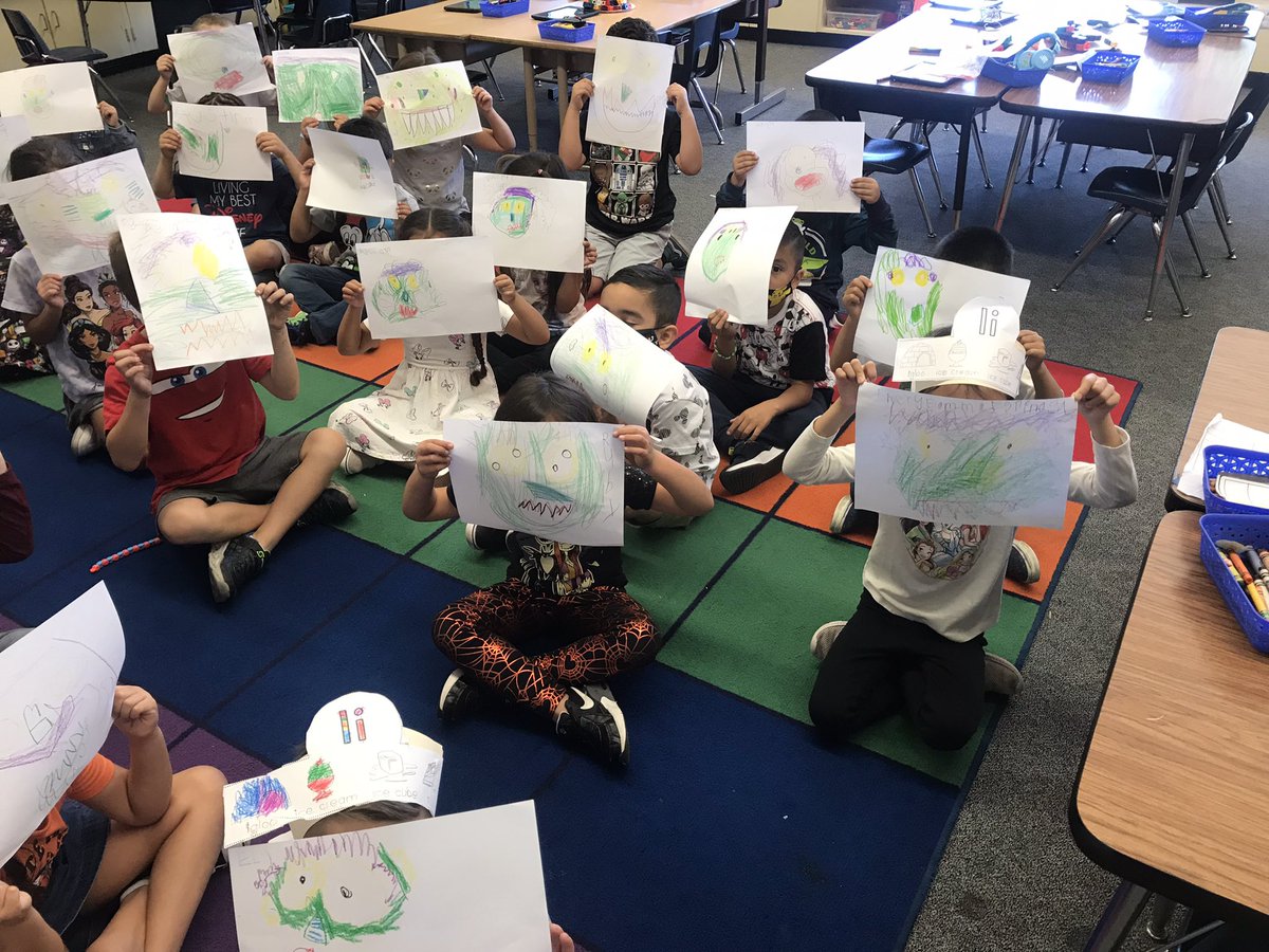KMayfield_LHCSD's tweet photo. Practicing our visualization skills as we listened to Go Away Big Green Monster and big buddy interviews/craft about our opinions around Oct. 31st! 🎃@plunsford504 @BeesArbolita #lhcsd https://t.co/P6kEVh9rMc