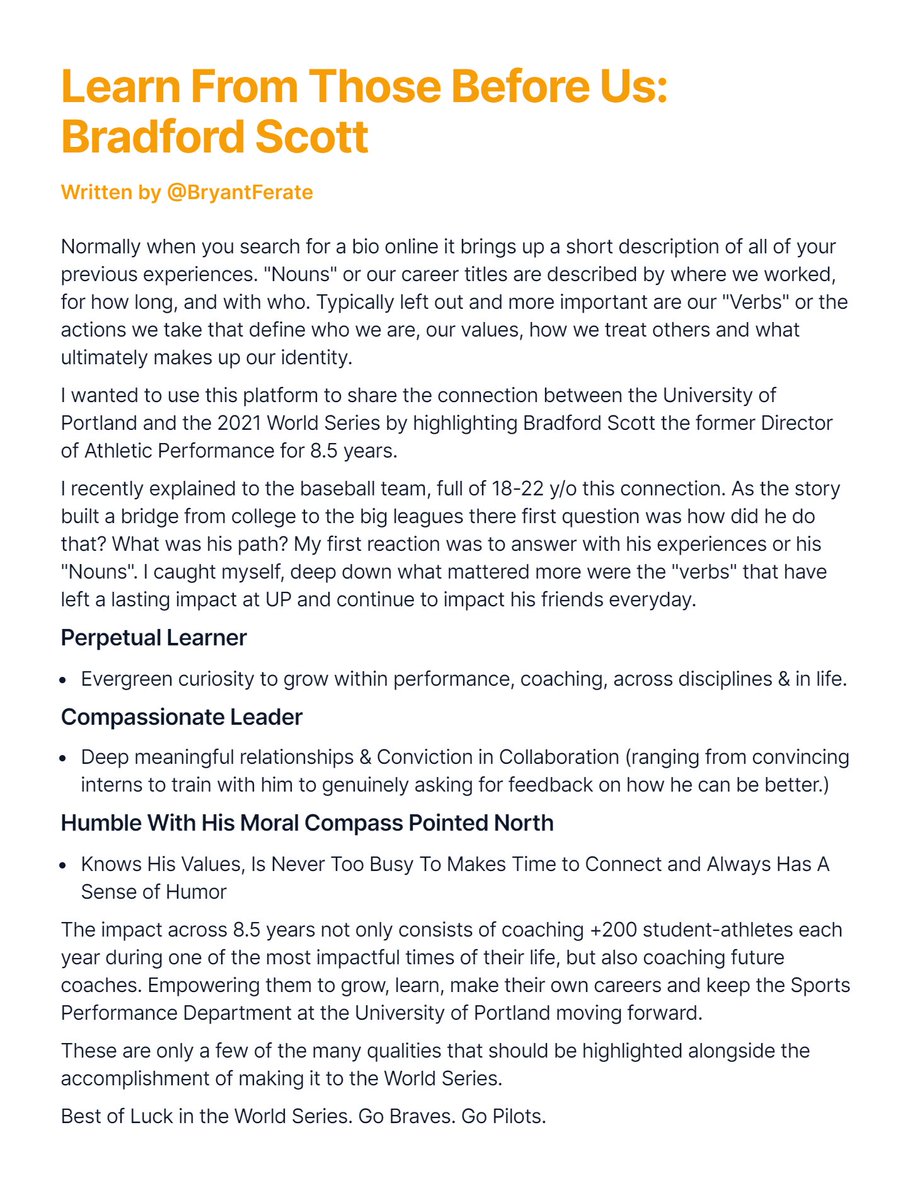 Bridge Building: <a href="/UPortland/">University Of Portland</a> and <a href="/PortlandPilots/">Portland Pilots</a> Connection to the 2021 World Series. 

Best of luck to <a href="/bradfordtns/">Bradford Scott</a>