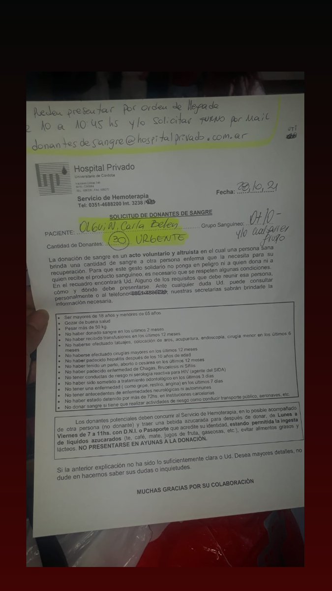 BriisaOlguin's tweet photo. POR FAVOR CÓRDOBA CAPITAL Y ALREDEDORES! NECESITAMOS DE SU AYUDA! ES MI HERMANA CARLA OLGUIN ESTA EN EL HOSPITAL PRIVADO DE CÓRDOBA (Naciones Unidas 346) NECESITO DIFUSIÓN, DADORES DE SANGRE Y CADENAS DE ORACIÓN. https://t.co/MGui6SMPFH