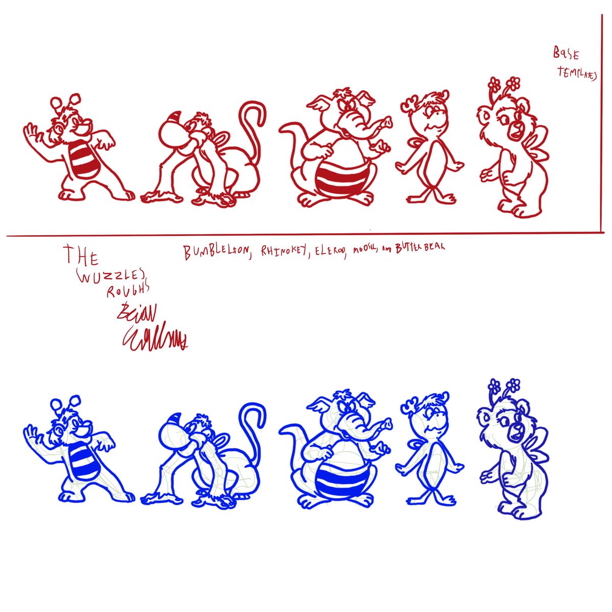 BrianUrquhart20's tweet photo. My drawing exercises on The Wuzzles. #brianurquhartanimation #thewuzzles #procreate #CartoonArt #bumblelion #rhinokey #eleroo #moosel #butterbear @BrianUrquhart20 @DisneyTVA @DisneyStudios https://t.co/F0hdSUHt48