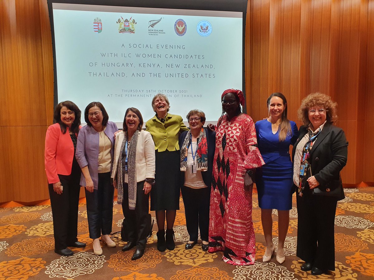ThailandforILC's tweet photo. A wonderful and memorable evening with the ladies candidates of the #ILC_2021 election. Thank you @HUNMissionToUN @KenyaMissionUN @NZUN @ThailandUN @USUN for hosting this event and for advocating greater diversity at the #ILC. #womeninlaw https://t.co/qlQLHW9vvY