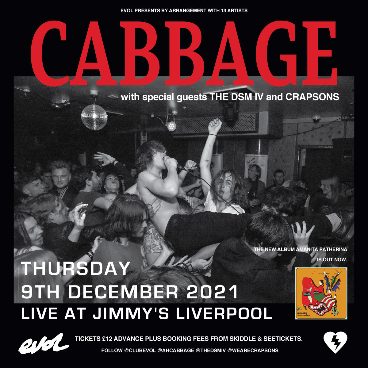 ***ANNOUNCEMENT***
Gonna be pure un-filtered carnage this one. The mighty <a href="/ahcabbage/">CABBAGE</a> will be supported by <a href="/THEDSMIV/">THE DSM IV</a> and @wearecrapsons Thursday December 9th at @JimmysLiverpool. If you're yet to make your moves for tickets, do so here sharpish: skiddle.com/whats-on/Liver…