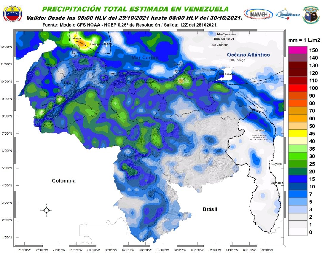 #29Oct #INAMEHInforma Precipitaciones totales estimadas #PlanDeLluvias2021 #FelizViernes