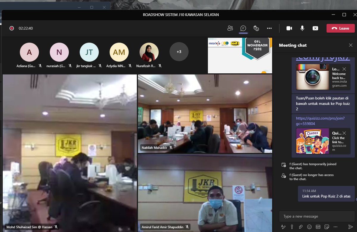 J10Jkr's tweet photo. 27 Oktober 2021 – J10 Roadshow Zon Selatan telah berlangsung secara bersemuka dan atas talian melalui Platform Microsoft TEAMS. Sesi ini telah dihadiri oleh pegawai-pegawai JKR dari tiga (3) negeri iaitu Negeri Sembilan, Melaka dan Johor. Terima kasih semua pegawai yang terlibat. https://t.co/pYG8FRqe0h