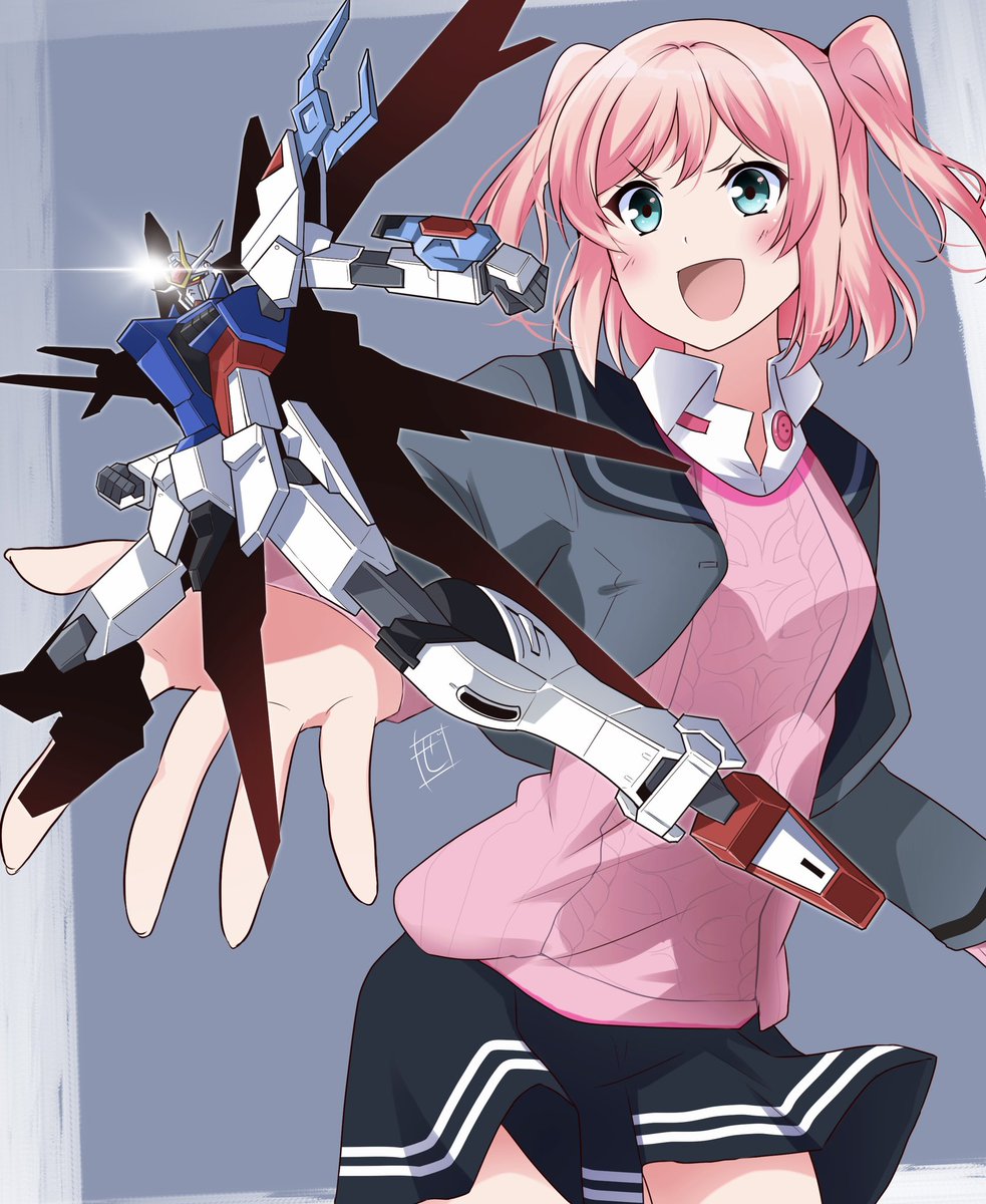 「パーフェクトストライクフリーダム!
とミヤマ・サナちゃん🤗
#g_bb #ブレ」|ぜろのイラスト