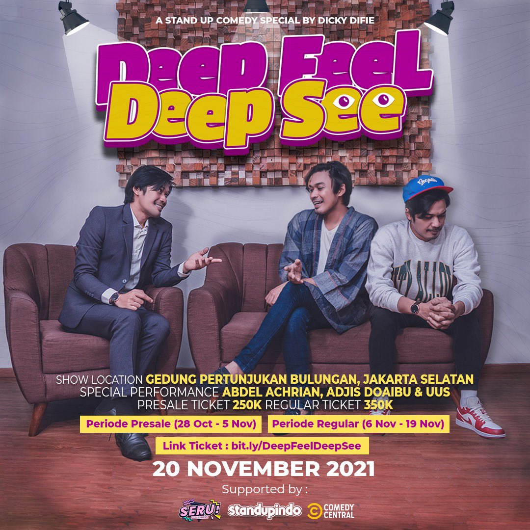 andyistiyono's tweet photo. Akhirnya, special show #DeepFeelDeepSee-nya @DickyDifie sudah menemukan jadwal dan lokasi terbaru.
Sabtu, 20 November 2021, jam 19.00 WIB di Gedung Pertunjukan Bulungan. Buruan dibeli tiketnya mumpung kembali ke periode presale.
Link pembelian tiket: https://t.co/XD7mQ4GsPX https://t.co/INpaBkFs9n