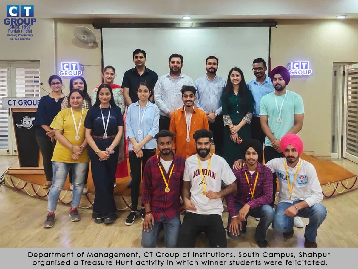 CTGroupshahpur's tweet photo. Department of Management, CT Group of Institutions, South Campus, Shahpur organised a Treasure Hunt activity in which winner students were felicitated. #treasurehunt #managementactivity #CTG https://t.co/nbGEi0dAtF
