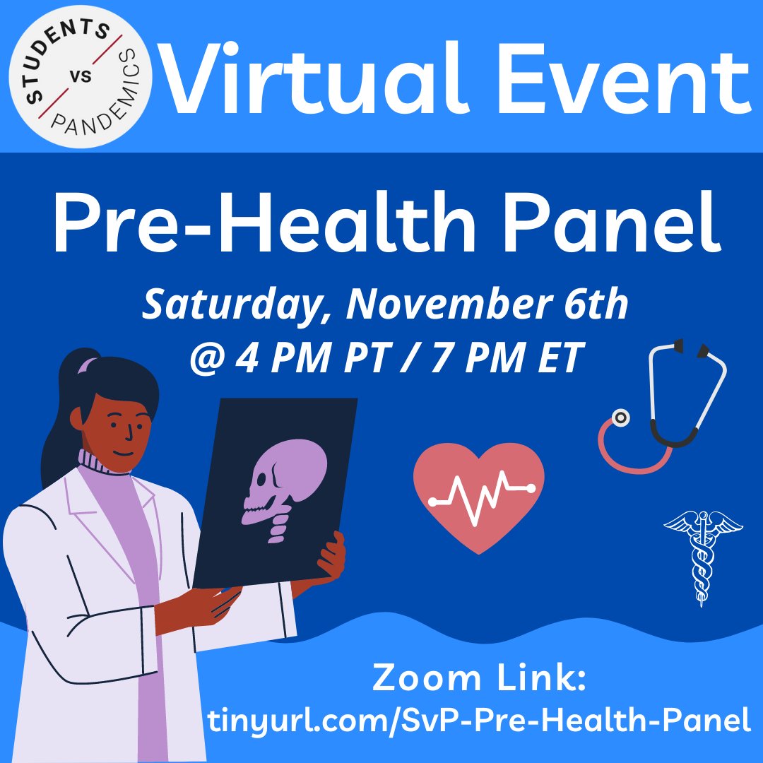 StdntvsPandemic's tweet photo. Thinking about 🩺💊#medicine💉🩹 as a future career?? Join us for our #prehealth panel and have the opportunity to as questions and speak with medical students from across the country!⚕️ https://t.co/EbMbJugk9v