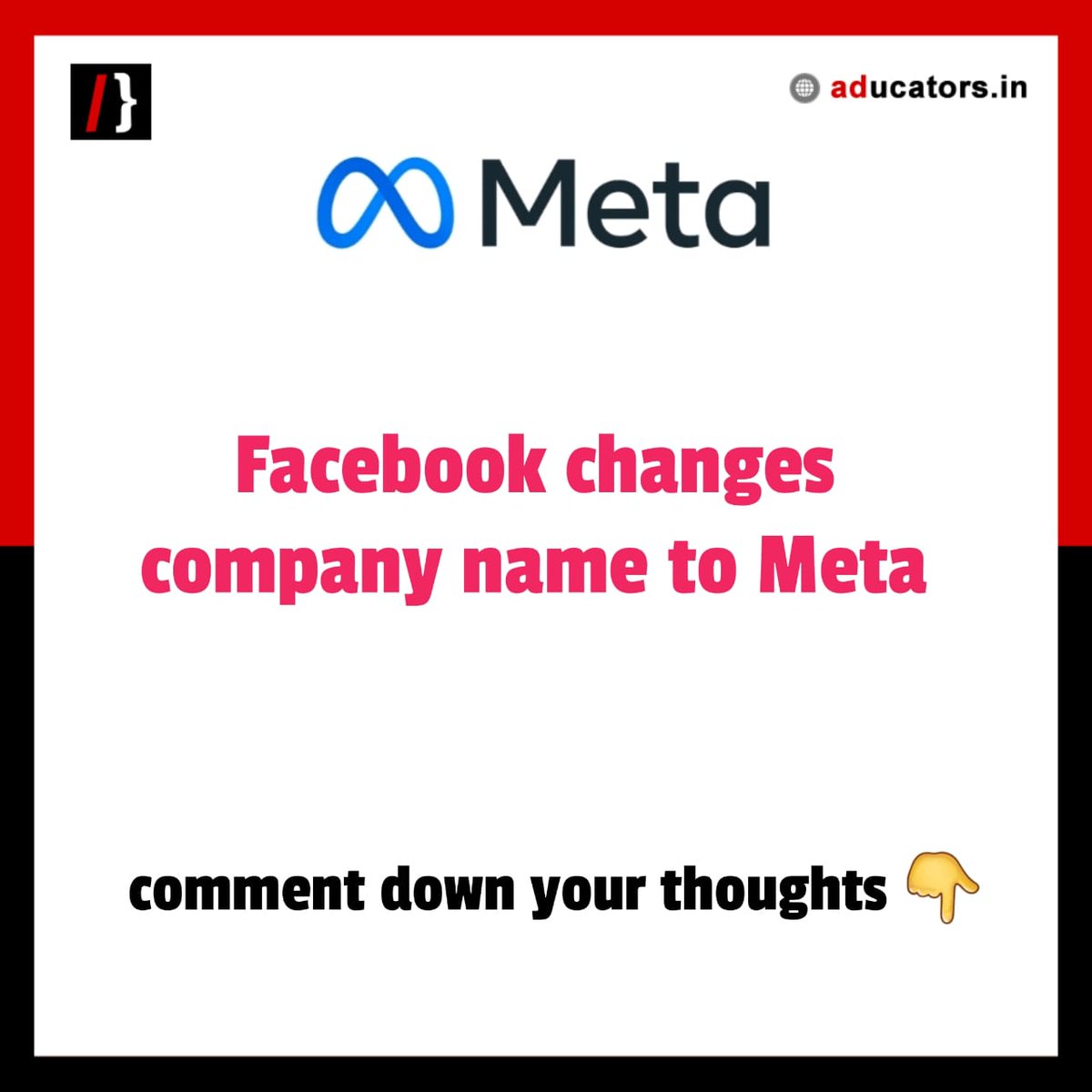 aducators_in's tweet photo. Follow @aducators_in for daily updates!

Big news:
Facebook changes company name to Meta!

What's your thoughts? Tell us in comment section..

#aducators 
.
#Facebook #big #announcement #change #company #name #Meta #meme #feta #Instagram #news #update #live #checkthis #community https://t.co/klIZQ2AZgQ