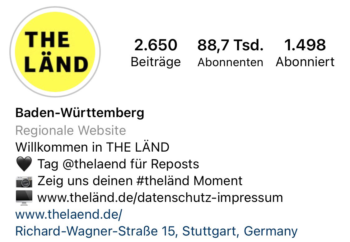 Für alle die #TheLÄND auf #Instagram suchen: Ich nehme an das Rebranding von <a href="/bwjetzt/">Nicht mehr <a href="/bwjetzt/">Nicht mehr @bwjetzt</a></a> auf @thelaend wird bestimmt zeitnah erfolgen. Noch läuft der Account des Landesmarketing von Baden/Württemberg aber unter @bwjetzt im Gegensatz zu hier bei #Twitter