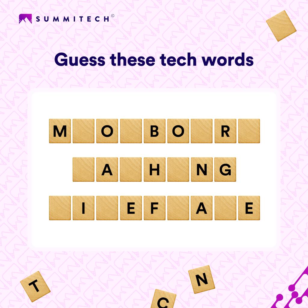 SummitechIO's tweet image. Let&apos;s put our knowledge of tech words to the test. 

Can you guess these words? 

#techpuzzle
#summitech