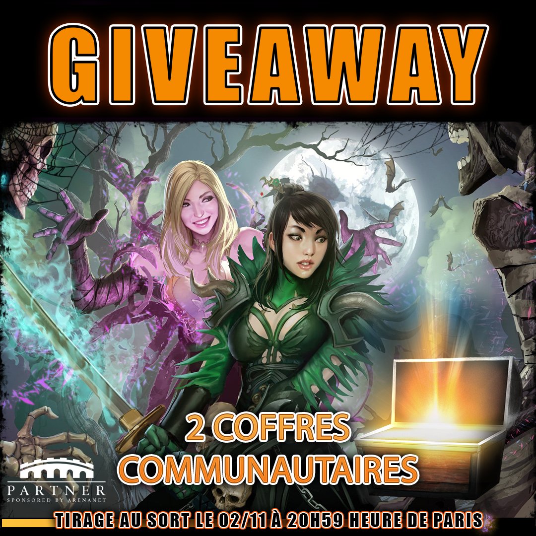 👻🎃Giveaway Halloweeeeeen 👻👻👻🎃

🎃 RT + Follow 
🎁 2 coffres communautaires
📌 2 gagnants 
📌Tas 2/11 20h59
#gw2 #guildwars2 
Sponsorisé par ArenaNet