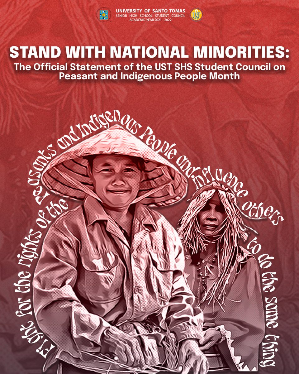 ustshssc's tweet photo. Before the Peasant and Indigenous People’s Month ends, the UST SHS SC marches alongside these marginalized sectors and chants: “Uring magsasaka, pangunahing pwersa! Lupang ninuno; depensahan, ipaglaban!”

1/3

#DefendAncestralLands
#LupaParaSaMagsasaka
#StopTheKillings https://t.co/z1doUXXJp8