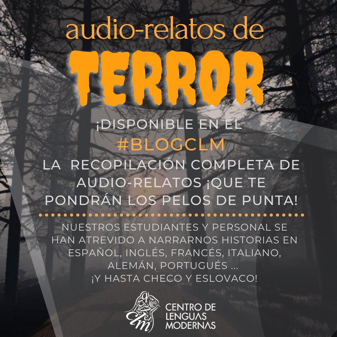clmgranada's tweet photo. 🎃Celebramos #Halloween2021 como mejor sabemos hacer... ¡hablando #idiomas!
👻Corre a ver la recopilación completa de audio-relatos de terror disponible en nuestro #blogclm
#BibliotecaCLM
➡https://t.co/aSRXl0fyhm https://t.co/xTtUIQEVY5