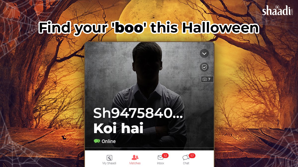 ShaadiDotCom's tweet photo. The one that haunts your dreams is out there!
#halloween #FindYourBoo #happyhalloween๐ https://t.co/6l25nhcp0z