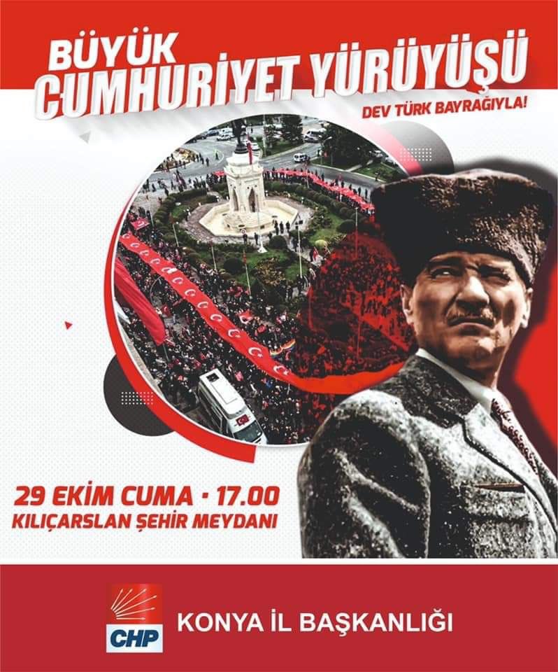 alinacicobanog's tweet photo. Bugün İl Başkanlığımız tarafından düzenlenen 29 Ekim Büyük Cumhuriyet Yürüyüşümüze tüm hemşehrililerimiz davetlidir!!!

📅 29 Ekim Cuma 

📌 Kültürpark (Kılıçarslan Şehir Meydanı)

⏰ 17.00 https://t.co/ocgKypcnxI