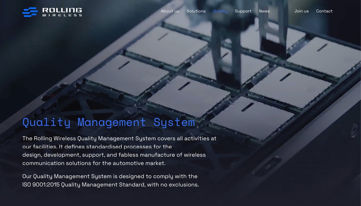 As an #automotive supplier, #qualitymanagement is a strategic priority for Rolling Wireless. No-touch manufacturing, automotive quality processes (8D, APQP, PPAP...), customer surveys … it’s all designed to guarantee the safety & #quality of our products. rollingwireless.com/quality