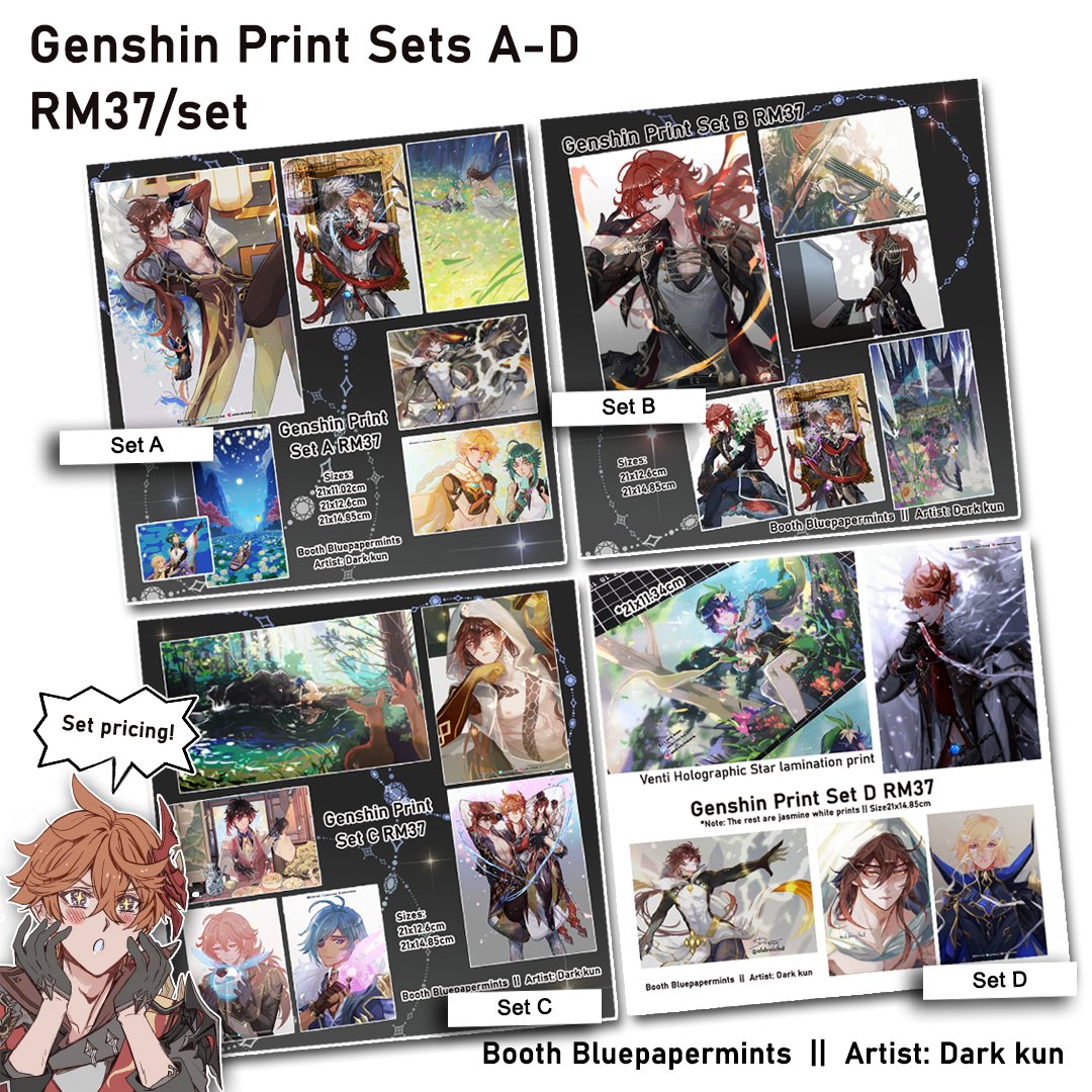 AMG Catalogue part II
The @animangaki market place is open!
My booth name is Bluepapermints~
Link to my market place: https://t.co/Ms5RPHGLkC
Retweets are much appreciated!
INDIVIDUAL prints mean can select the sole print you want
#amgxgenshin #genshinimpact