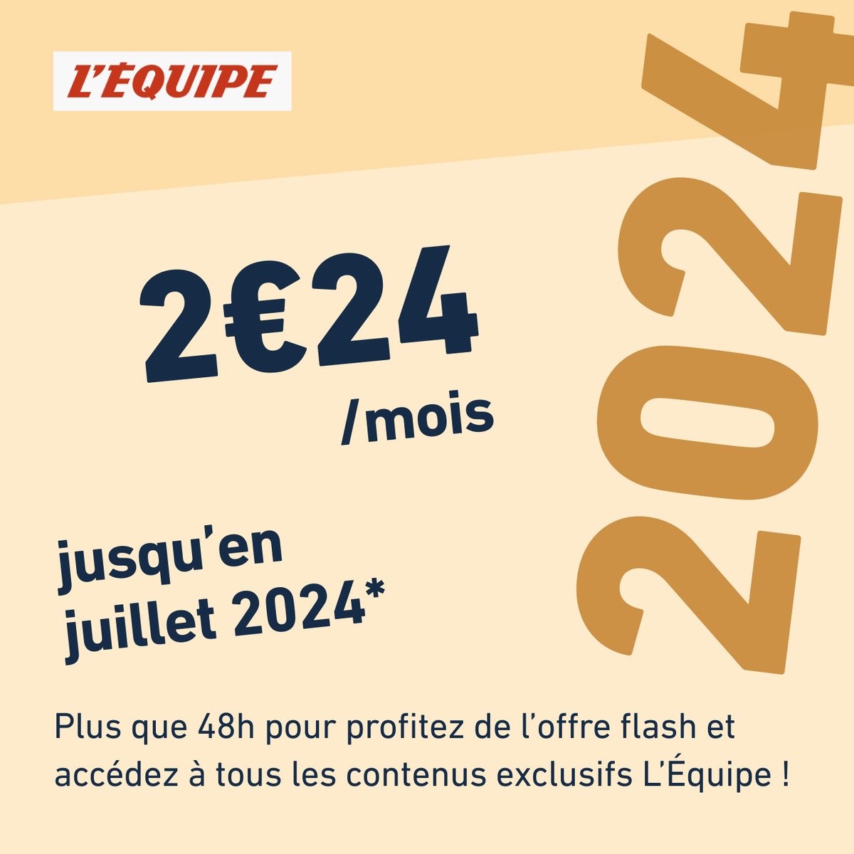 lequipe's tweet photo. J-1️⃣0️⃣0️⃣0️⃣ avant Paris 2024 !

Pour cette occasion, on vous propose une offre flash d'abonnement L'Équipe pour 2€24/mois jusqu'en juillet 2024 : https://t.co/YtuvwVoq0R https://t.co/CVKekZj8tf