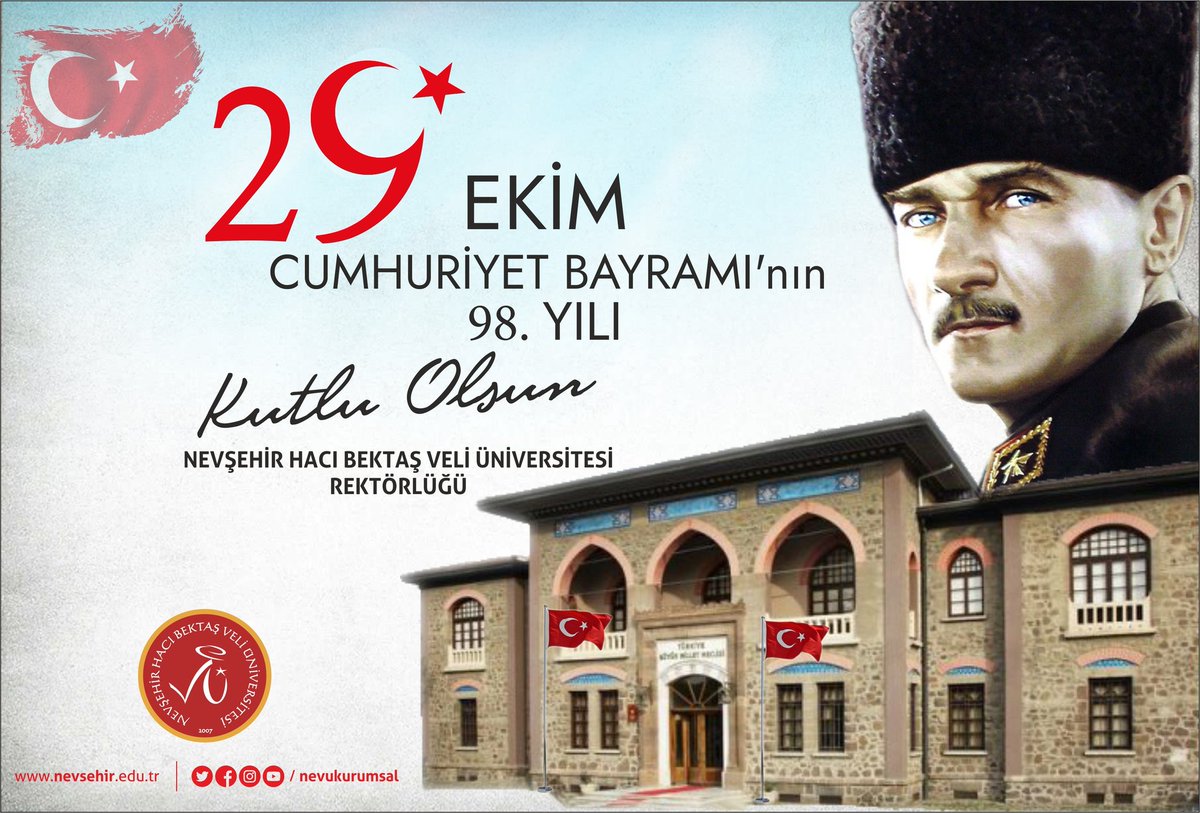 NEVÜ İİBF ailesi olarak 29 Ekim Cumhuriyet Bayramımızı kutlar, başta Gazi Mustafa Kemal Atatürk ve silah arkadaşlarını rahmet ve minnetle anarız.