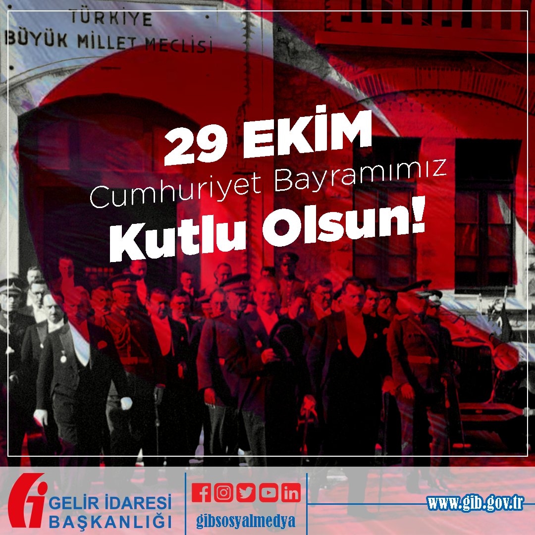 gibsosyalmedya's tweet image. Cumhuriyetimizin 98. yıldönümünde, Gazi Mustafa Kemal Atatürk ve silah arkadaşlarını saygı ve minnetle anıyoruz. 

29 Ekim Cumhuriyet Bayramımız kutlu olsun. 🇹🇷🇹🇷

#GİB
#29Ekim 
#CumhuriyetBayramı  
#MustafaKemalAtatürk