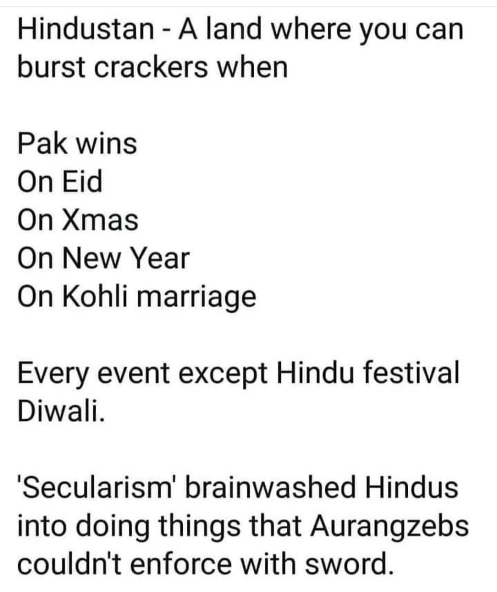 @AskAnshul Can also burst firecrackers on #AryanKhanBail but not on #HinduFestivals