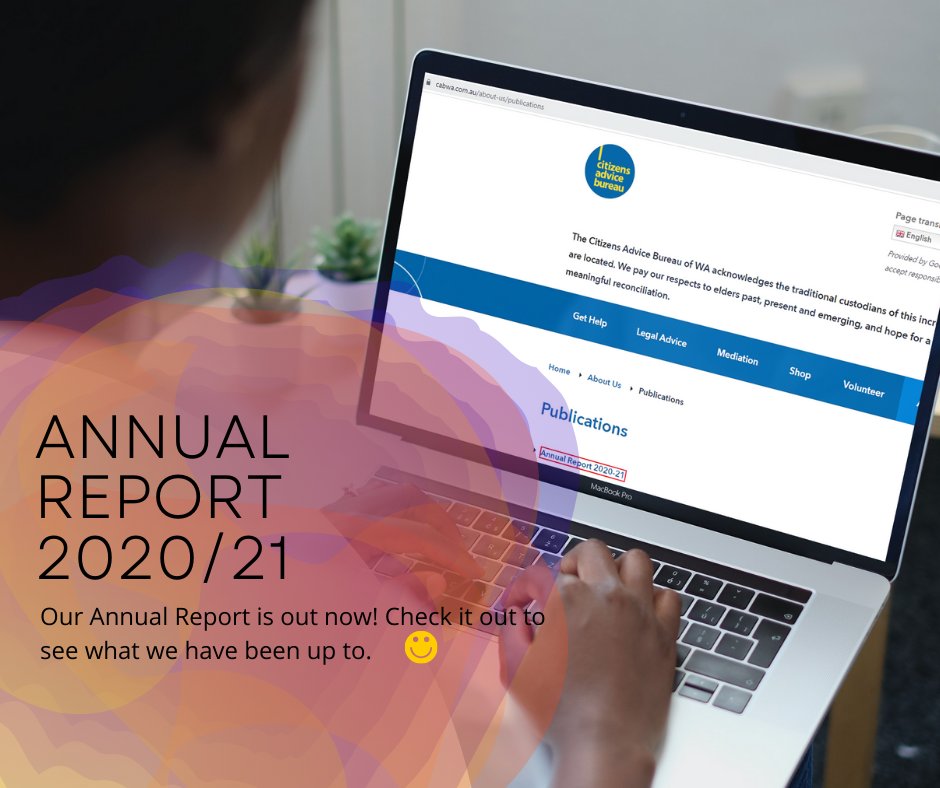 We are pleased to unveil our annual report and announce that CAB assisted 44,802 clients in the last financial year! Read more about our services &amp; branches in our annual report🙂
cabwa.com.au/.../CAB_Annual…
A huge thank you to our volunteers, staff and funders. 
#WeAreCitizensAdvice
