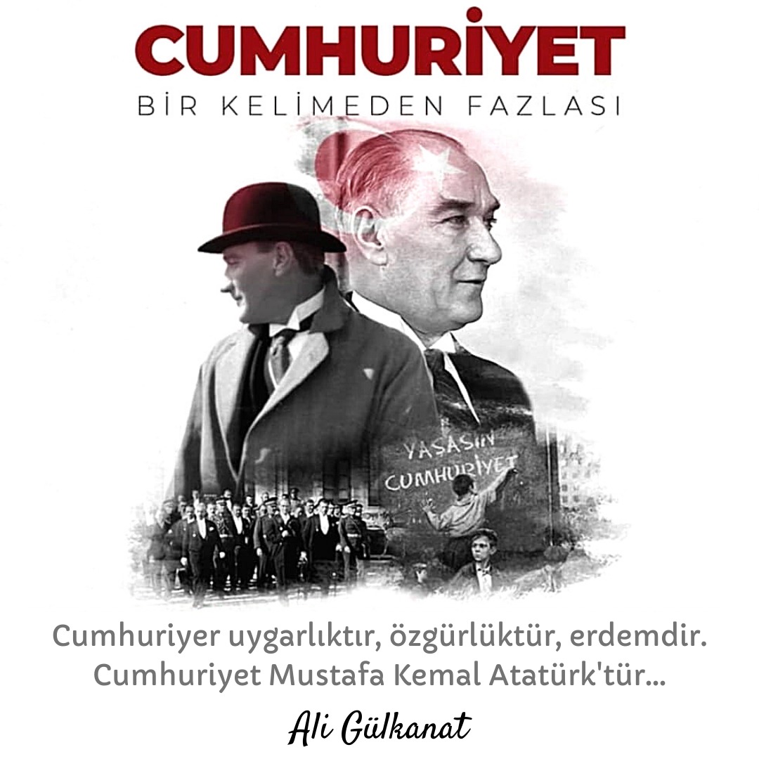 Cumhuriyet uygarlıktır, özgürlüktür, erdemdir.
Cumhuriyet, Mustafa Kemal Atatürk'tür...
-
Ali Gülkanat
-
#cumhuriyetbayramı #cumhuriyet #Türkiye #Atatürk #29ekim #aligülkanat