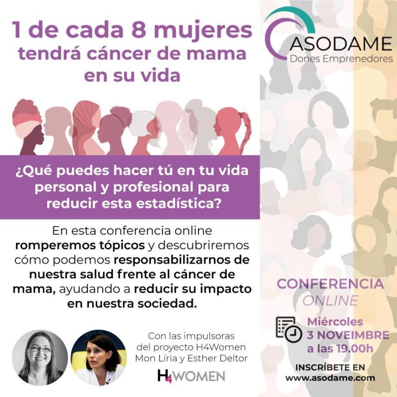 Conferencia online: Sé motor de cambio para reducir los factores de riesgo del cáncer de mama. Con <a href="/EstherDeltor/">Esther Deltor</a> <a href="/MonLiria/">MonLiria - versió beta</a> 
Inscríbete aquí: lnkd.in/eMPwBeHS <a href="/asodame_bpw/">Asodame - BPW Barcelona</a>