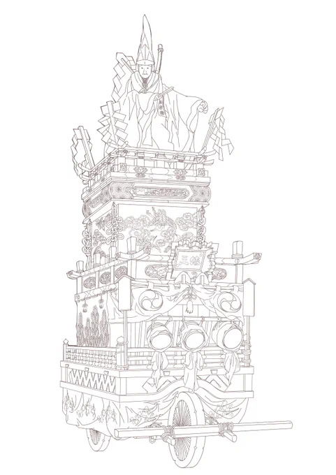 今日は栃木県栃木市の就労継続支援A型事業所で、厚紙製の部品を手で折り曲げる仕事をしていたので、イラスト制作はできませんでした。画像は、私がご依頼を受けて職場で制作している栃木市の人形山車「静御前」のイラストです #障がい者アート #発達障害 #ADHD #絵描きさんと繋がりたい 