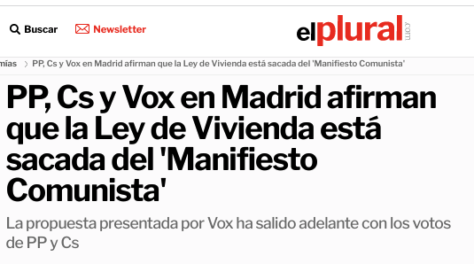Gil_JavierGil's tweet photo. La Ley de Vivienda no está sacada del Manifiesto Comunista.

Incluye políticas que existen desde hace mucho tiempo en países como Alemania, Francia, Suecia o Dinamarca.

Es espectacular el compromiso de la derecha española con los fondos buitre, los bancos y las élites rentistas. https://t.co/2FsMqQYN4W
