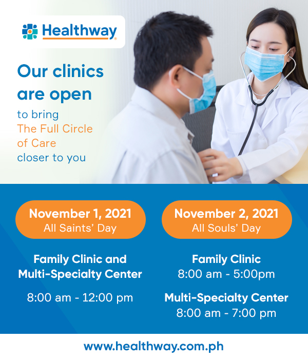 HealthwayPH's tweet photo. 𝙒𝙚 𝙖𝙧𝙚 𝙤𝙥𝙚𝙣 𝙩𝙤 𝙨𝙚𝙧𝙫𝙚 𝙮𝙤𝙪 on November 1 &amp; 2, 2021!
#Healthway https://t.co/69UDQdlERC