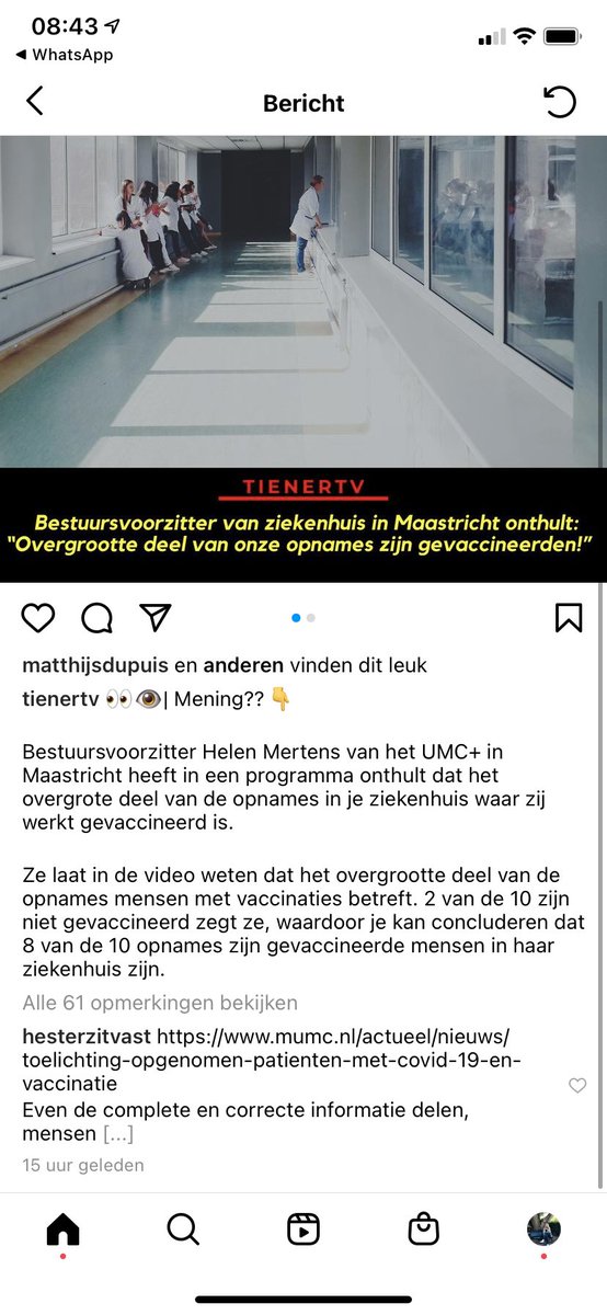 Tiener TV deelt met 417.000 jonge volgers een incompleet en tendentieus bericht over vaccineren (zie foto). Hier dan maar de link naar het correcte verhaal van het ziekenhuis en ouders: praat met je tiener! 

mumc.nl/actueel/nieuws…