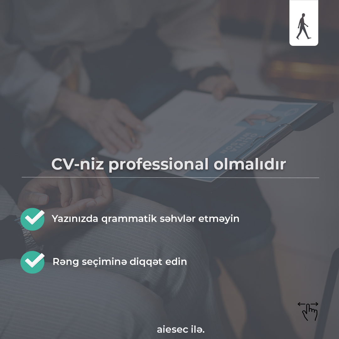 AIESECAZE's tweet photo. "CV hal-hazırda işə qəbul olmaq üçün çox vacibdir. CV-nizi və ya rezümenizi düzəltməkdə sizə kömək edəcək müəyyən nüanslar təqdim edirik.
Bəs sizin CV hazırlamaqla bağlı hər hansı əlavələriniz varmı?
#aiesec #AIESECinAzerbaijan #withaiesec #aiesecilə #gənclərüçün #cv https://t.co/gIvY9OKZWH