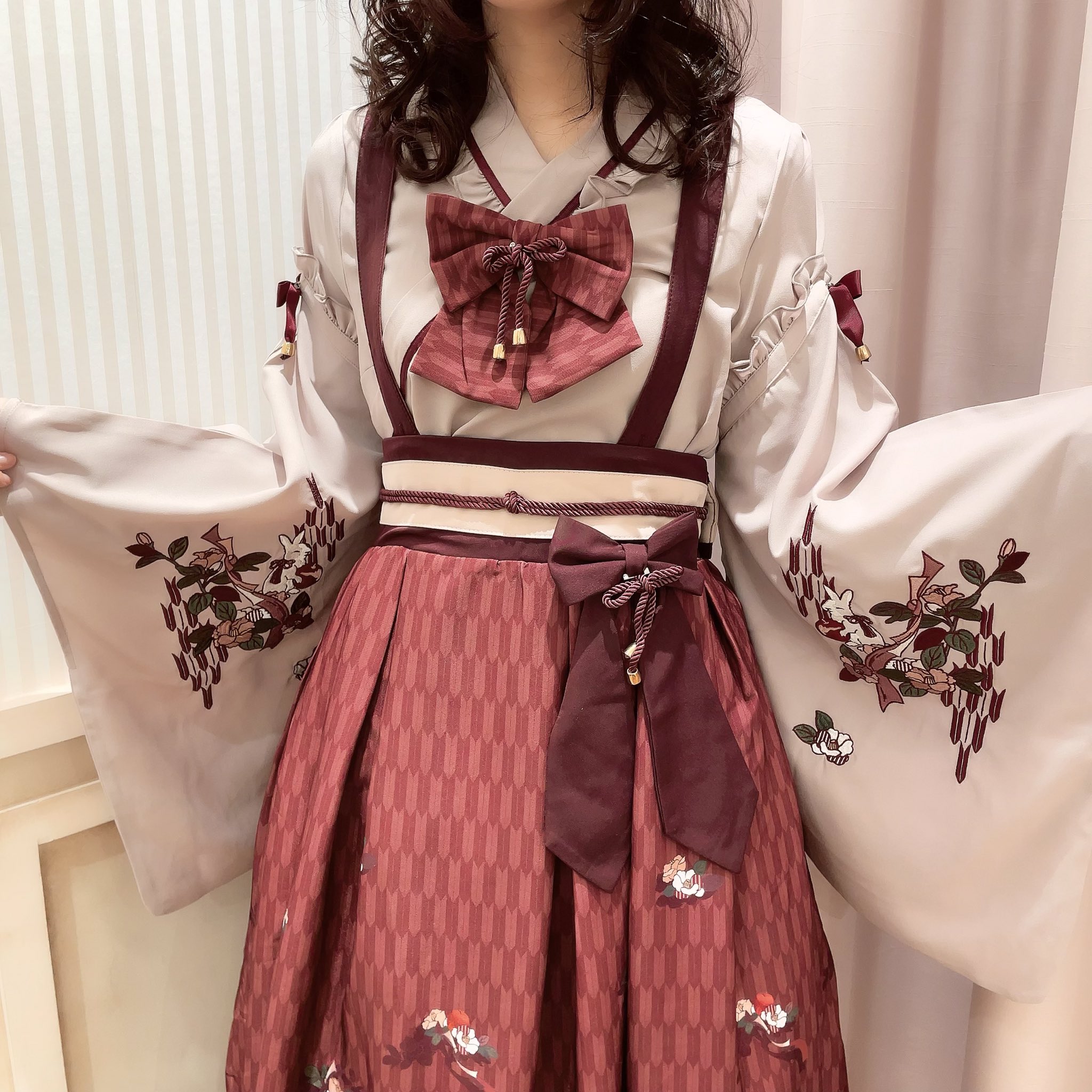 Amavel 大正浪漫 ブラウス ジャンスカ ミニ丈 レッド | escolalf.com.br