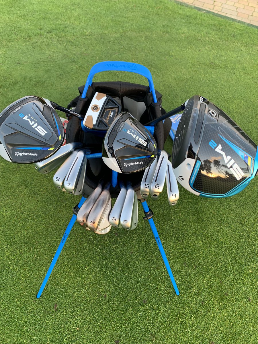 MikeHarrisGolf's tweet photo. First round out with my new @TaylorMadeTour sticks as fitted by the legend that is @godwincthomas
Here's the WITB
Driver Sim2 8.5 HZrdus Green Smoke
3&amp;5 Woods Sim2 Max Ventus Blue
Irons P790 4-AW Nippon NS Pro 850
Wedges 54/58 Hi Toe Raw KBS Hi Rev
Putter Spider FCG KBS CT Tour https://t.co/JwEPJD2PDG