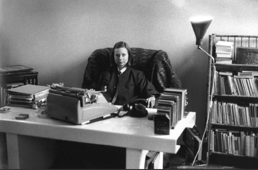 The weird proportions of scale in this photo of Fleur Jaeggy in her office are characteristically disquieting