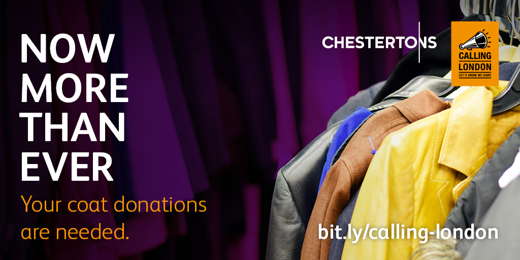 Chestertons's tweet photo. Sorting out your winter wardrobe this weekend? 🧥

Drop off any preloved winter coats and fleeces at one of our branches and help us keep London’s vulnerable warm this winter 👉 https://t.co/w7Zuzsu8I1

#Chestertons #CallingLondon #CoatDrive #London https://t.co/8C7bncXwrh